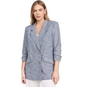 RAMY BROOK Womens Lilianna Double‎ Breasted Striped Blazer Size 0 Pinstripe Blue
